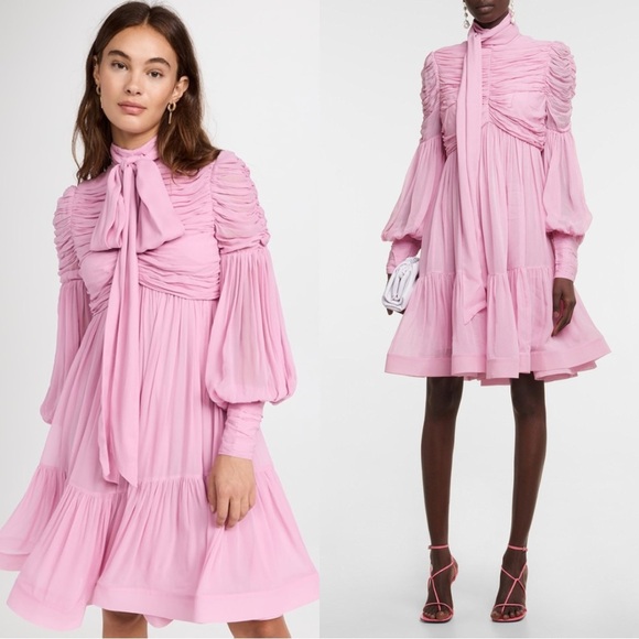 NWT | Zimmerman Celestial Ruched Tie Neck Chiffon Dress Size US 4 - Picture 1 of 14